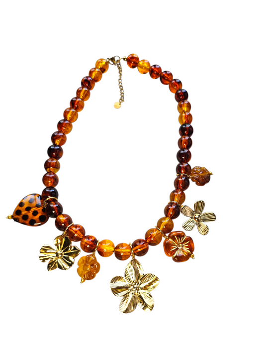 Collier perles ambrées