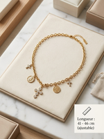Collier Pendentifs Croix & Pièces Acier Inoxydable Doré