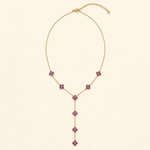 Collier Fleurs violettes en Y en acier inoxydable doré