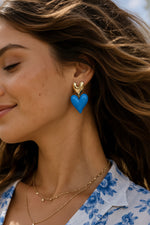 Boucles d’Oreilles Cœur bleu