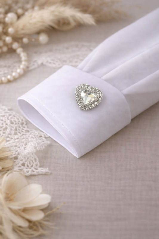 Cache bouton bijou cœur strass Argenté