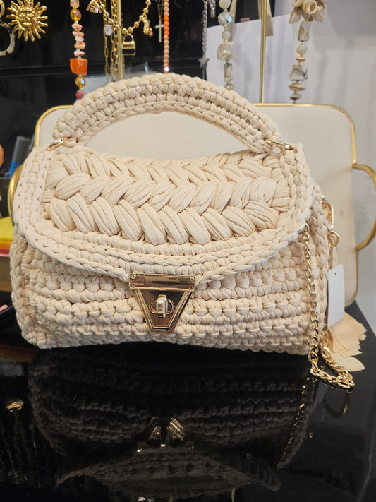Sac crochet blanc cassé