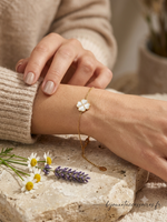 Bracelet Trèfle en Nacre Blanche et Acier Inoxydable Doré