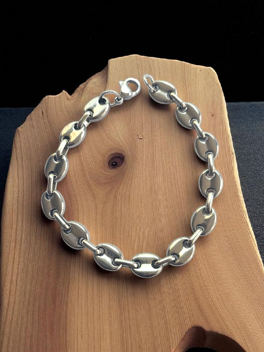 Bracelet grains de café argenté moyen