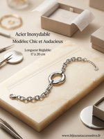 Bracelet Chaîne en Acier Inoxydable Anneau Central Glossy