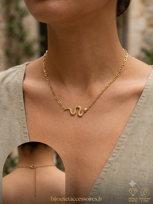 Collier Serpent en Acier Inoxydable Doré  L'Élégance Sauvage