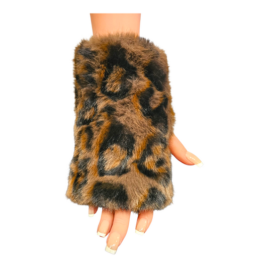 Mitaines en fausse fourrure léopard