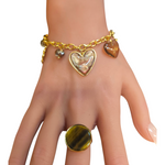 Bracelet Doré Femme à Breloques Cœur et Fleurs – Bijou Bohème Chic Ajustable