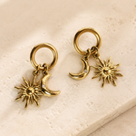 Boucles d’oreilles Soleil et Lune dorées en acier inoxydable  3 cm