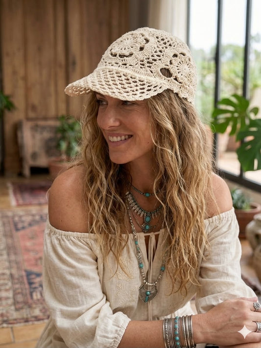 Casquette en Crochet Fleurie