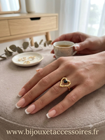 Bague Cœur Noir en Acier Inoxydable Réglable  L'Élégance Tendance