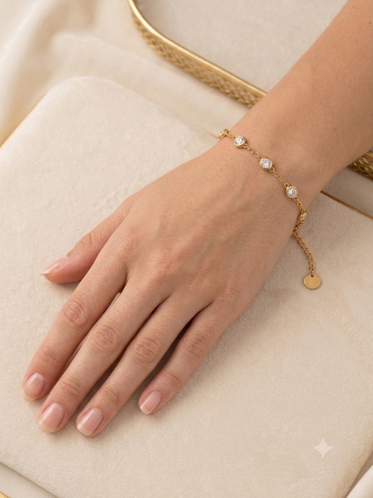 Bracelet Chaine Doré et Oxydes de Zirconium Acier Inoxydable