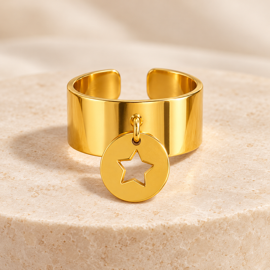 Bague Étoile pendante réglable en acier inoxydable doré
