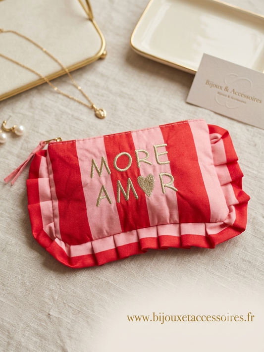 Pochette Froufrou "MORE AMOR" Rayures Rose & Rouge