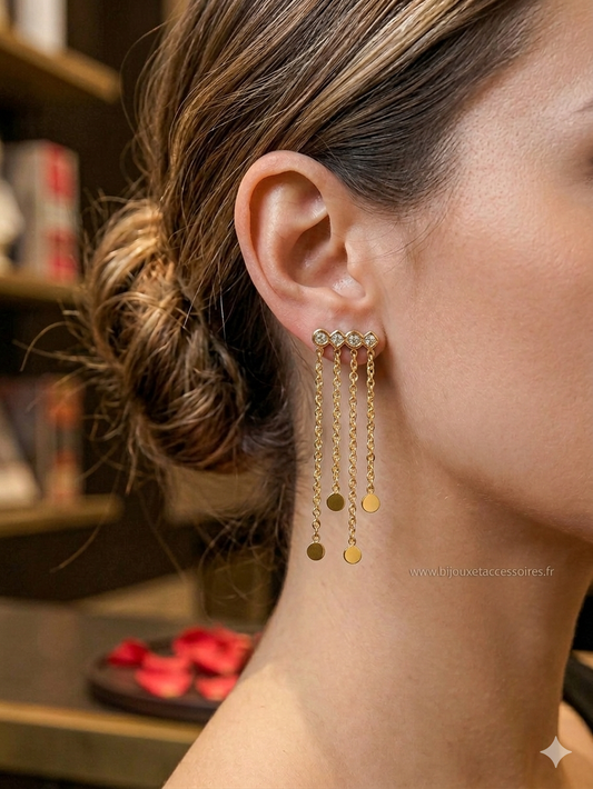 Boucles d'Oreilles Cascade Dorées Élégance Suspendue