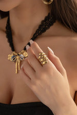 Bague Ajustable en Acier Inoxydable Doré  Modèle Vagues Multi-Rangs