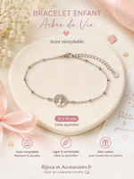 Bracelet enfant Arbre de Vie en acier inoxydable 12 à 16 cm