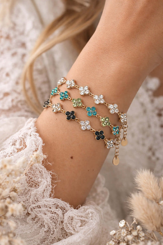 Bracelet trèfle Doré à Cristaux