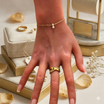 Bracelet Fin Perle Nacrée et Zirconium - Acier Inoxydable Doré -