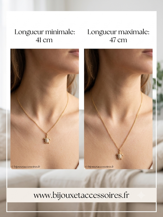 Collier Tortue Strass en Acier Inoxydable Doré