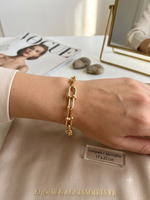 Bracelet Maillons T-Bar en Acier Inoxydable Doré et Strass