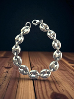 Bracelet grains de café argenté larges