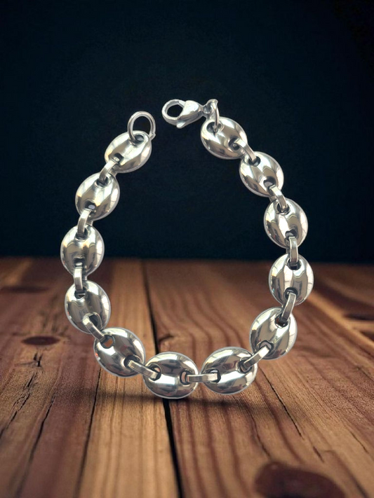 Bracelet grains de café argenté larges