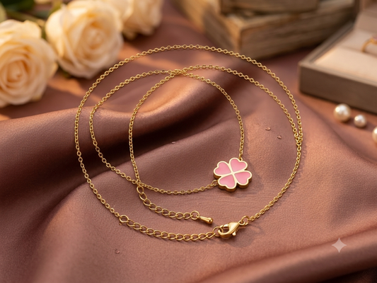 Collier Trèfle en Acier Inoxydable Rose