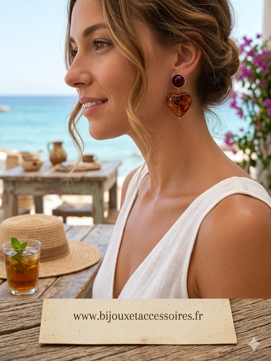 Boucles d’Oreilles cœurs  ambrées
