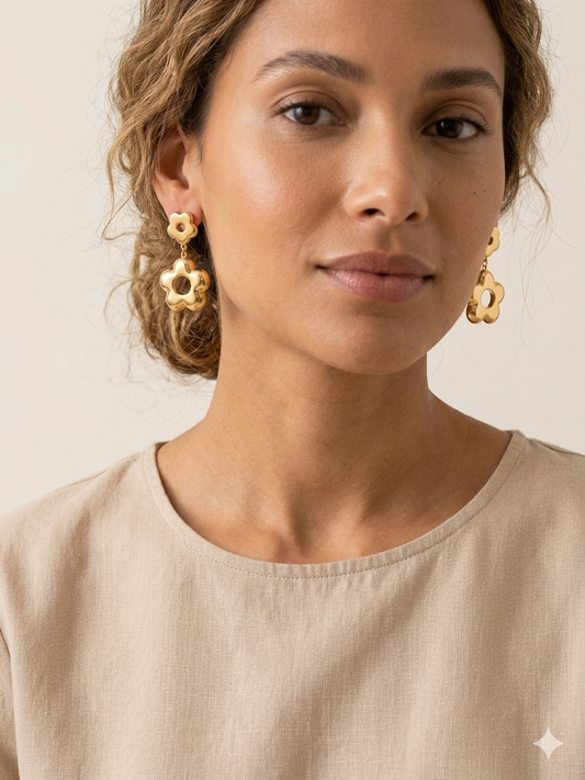 Boucles d'Oreilles "Flower Bubble" Acier Inoxydable