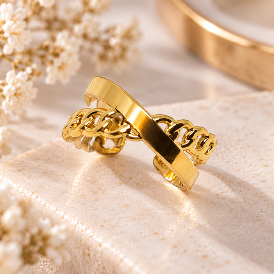 Bague Chaîne croisée réglable en acier inoxydable doré