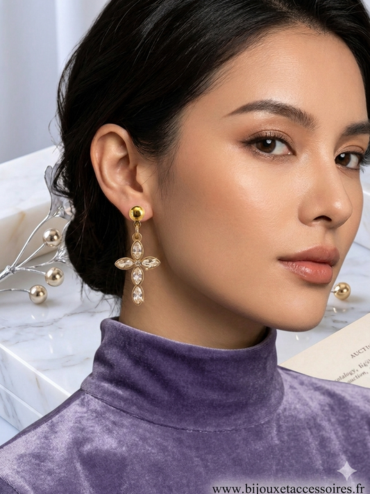 Boucles d'Oreilles Croix Stella Acier Inoxydable