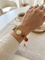 Bracelet Breloques Fraises & Marguerites en Acier Inoxydable