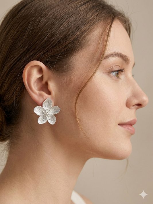 Boucles d’Oreilles fleur argenté