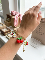 Bracelet Charms Cerises & Marguerites Acier Inoxydable