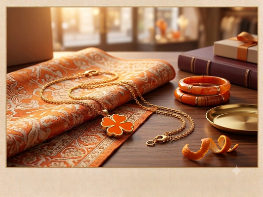 Collier Trèfle en Acier Inoxydable Orange Flamboyant