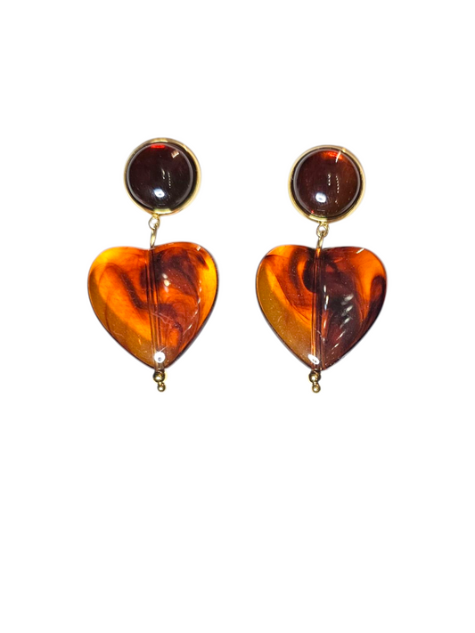 Boucles d’Oreilles cœurs  ambrées
