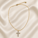 Collier Croix scintillante en acier inoxydable doré
