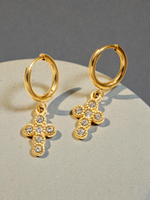 Créoles dorées croix serties – Brillance sacrée, élégance spirituelle et style intemporel