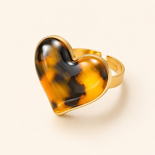 Bague Cœur effet écaille réglable en acier inoxydable doré
