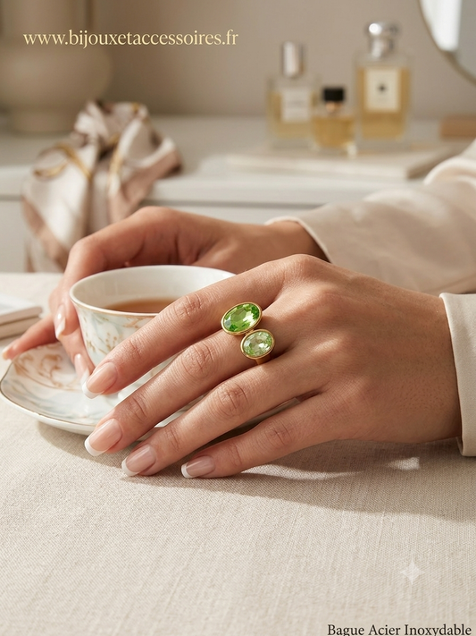 Bague Ajustable Double Pierre   Doré & Bohème