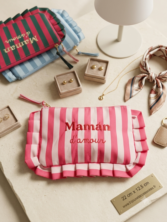 Pochette Rayée "Maman d'amour" à Volants