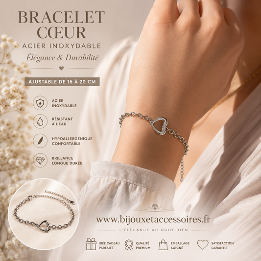 Bracelet Cœur en Acier Inoxydable  Élégance & Durabilité