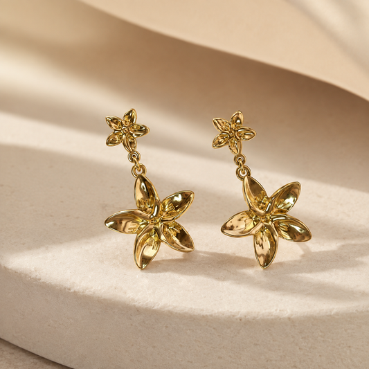 Boucles d’oreilles Fleurs dorées en acier inoxydable 3 cm