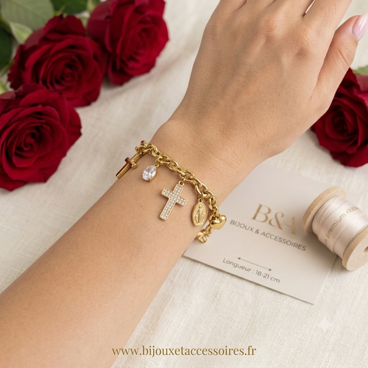 Bracelet Pampilles Chretiennes en Acier Inoxydable Doré