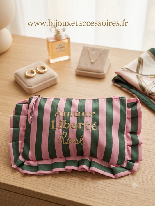 Pochette  à Volants "Amour Liberté Rosé"