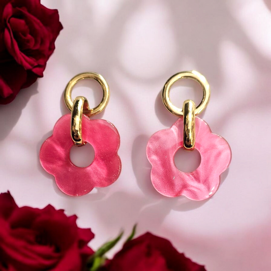 Boucles d’Oreilles fleur rose