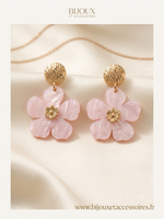 Boucles d'Oreilles Fleurs Roses Acier Inoxydable Doré Style Bohème Chic