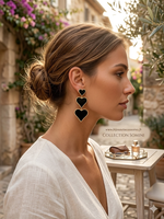 Boucles d'Oreilles Triple Cœur Noir