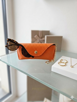 Étui à Lunettes en Cuir Grainé Orange